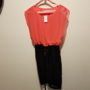 Coral and black dress